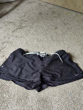 Nike Black Women's Swim Shorts with White Drawstring